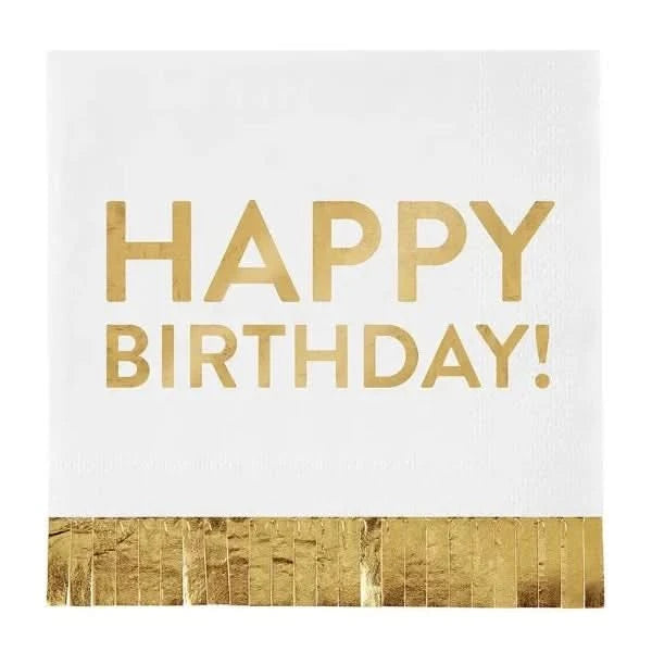 Decorative beverage napkin featuring a happy birthday design by Slant Collections for festive celebrations.