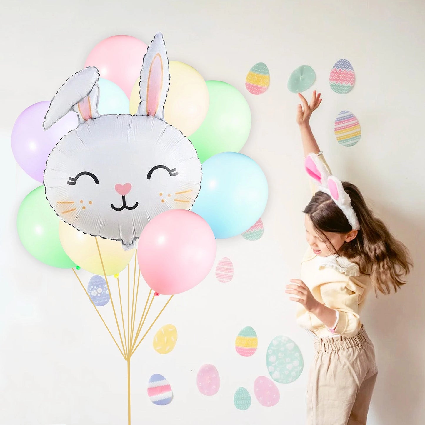 Cute Spring Bunny Pastel Balloon Bouquet
