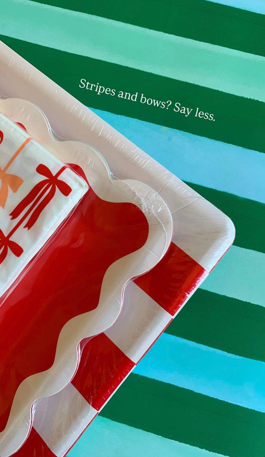 Red and Pink Striped 11" Plate | 8 count