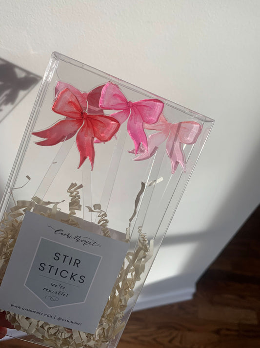 Ombre Pink Bows Stir Sticks | Set of 4 - Porcupine Paper Co.