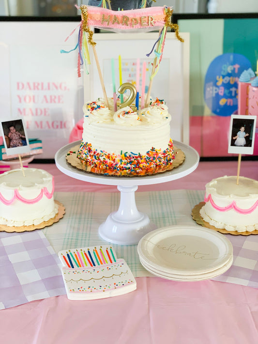 White melamine cake stand for cupcakes and desserts, featuring a sturdy design and elegant display surface.