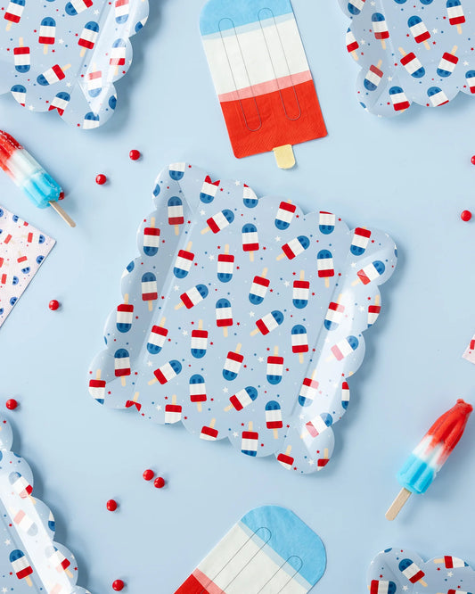 Red White Blue Ice Pop Shaped Paper Guest Napkins | 32 count