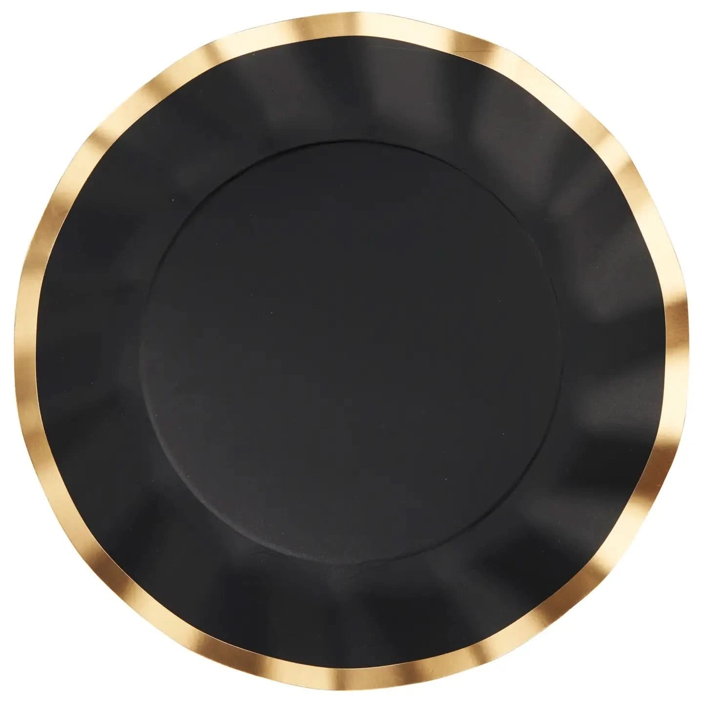 Black paper wavy dinner plates by Sophistiplate, set of 8, ideal for casual dining and special occasions.