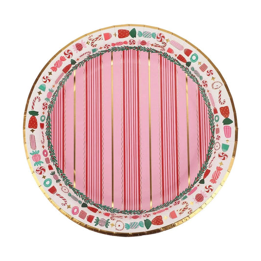Whimsical Nutcracker Party Bundle peppermint dinner plate by Porcupine Paper Co. featuring colorful nutcracker design for festive celebrations.