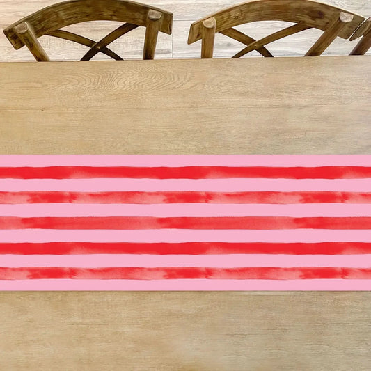 Red and Pink Stripe Table Runner Party Decor - Porcupine Paper Co.