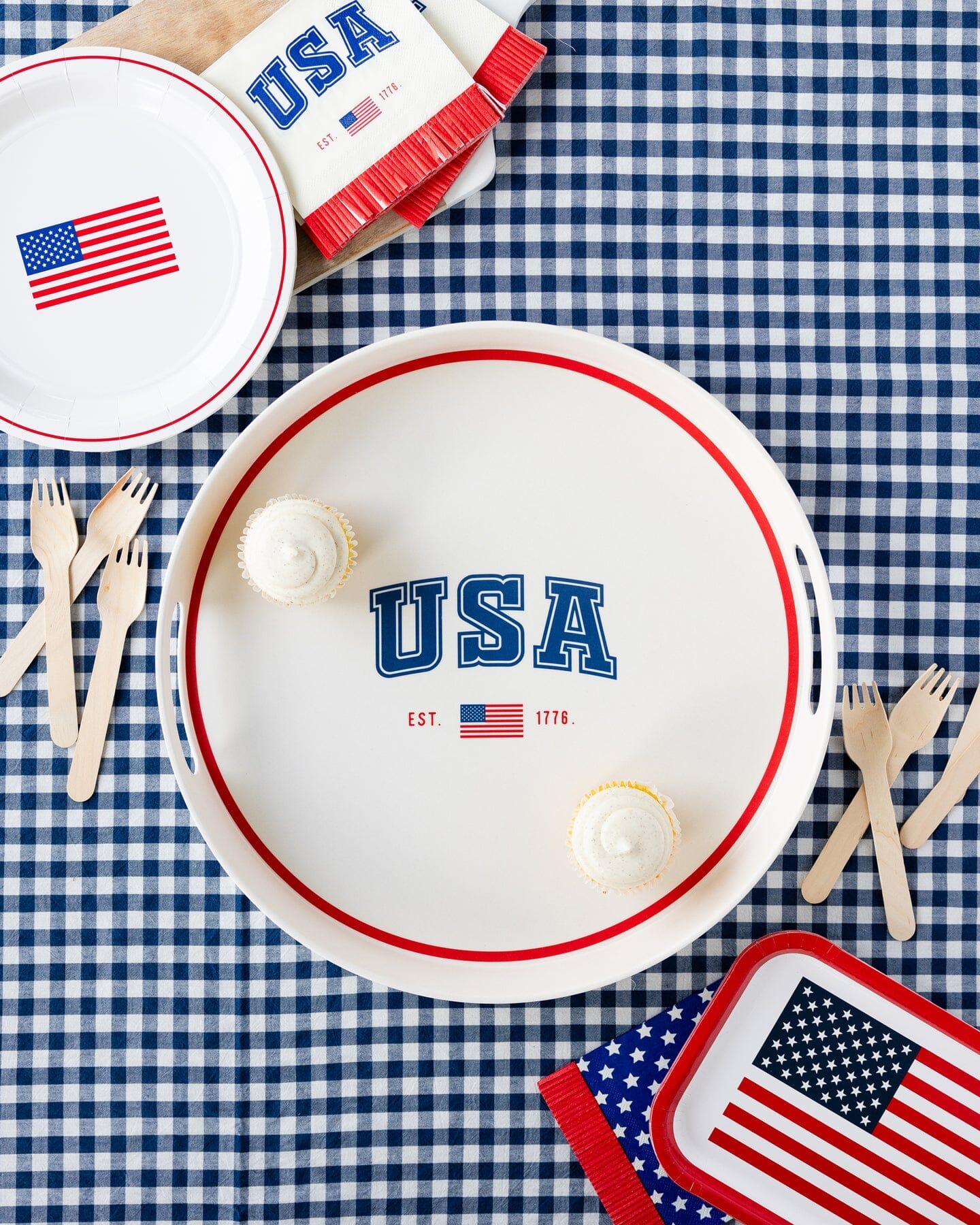 USA Round Reusable Bamboo Serving Tray