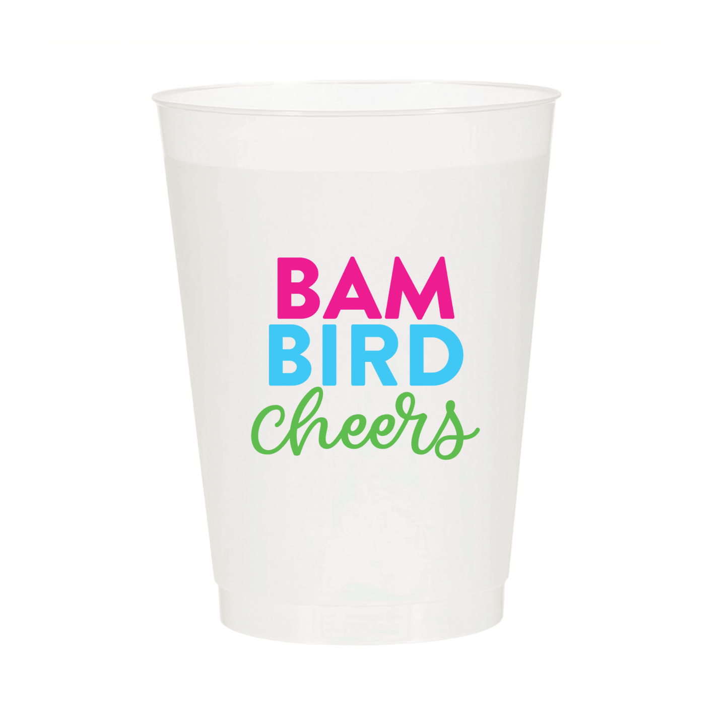 Six frosted 16oz Mahjong Bam Bird Cheers cups by Sip Hip Hooray featuring colorful bird and cherry designs.