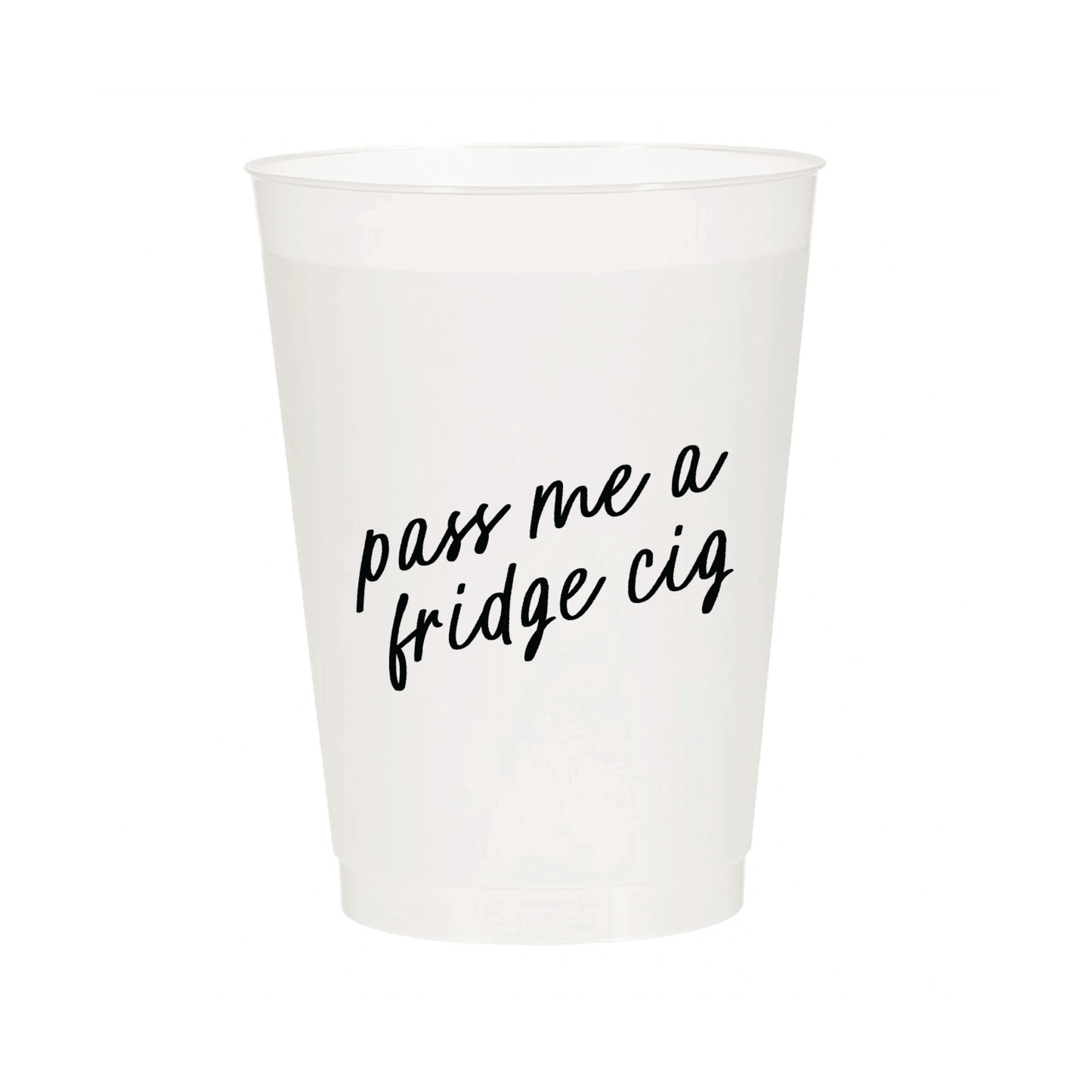 Set of 6 frosted cigarette-shaped paper cups from Porcupine Paper Co. with a fridge-themed design, perfect for beverages.