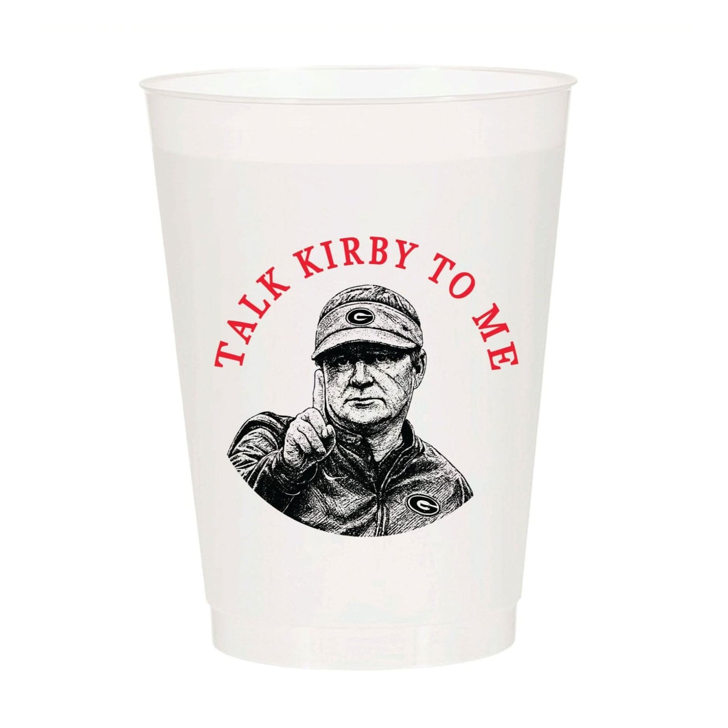 Set of 10 MadHouse Talk Kirby to Me frosted 16oz cups with colorful printed phrases on a transparent surface.