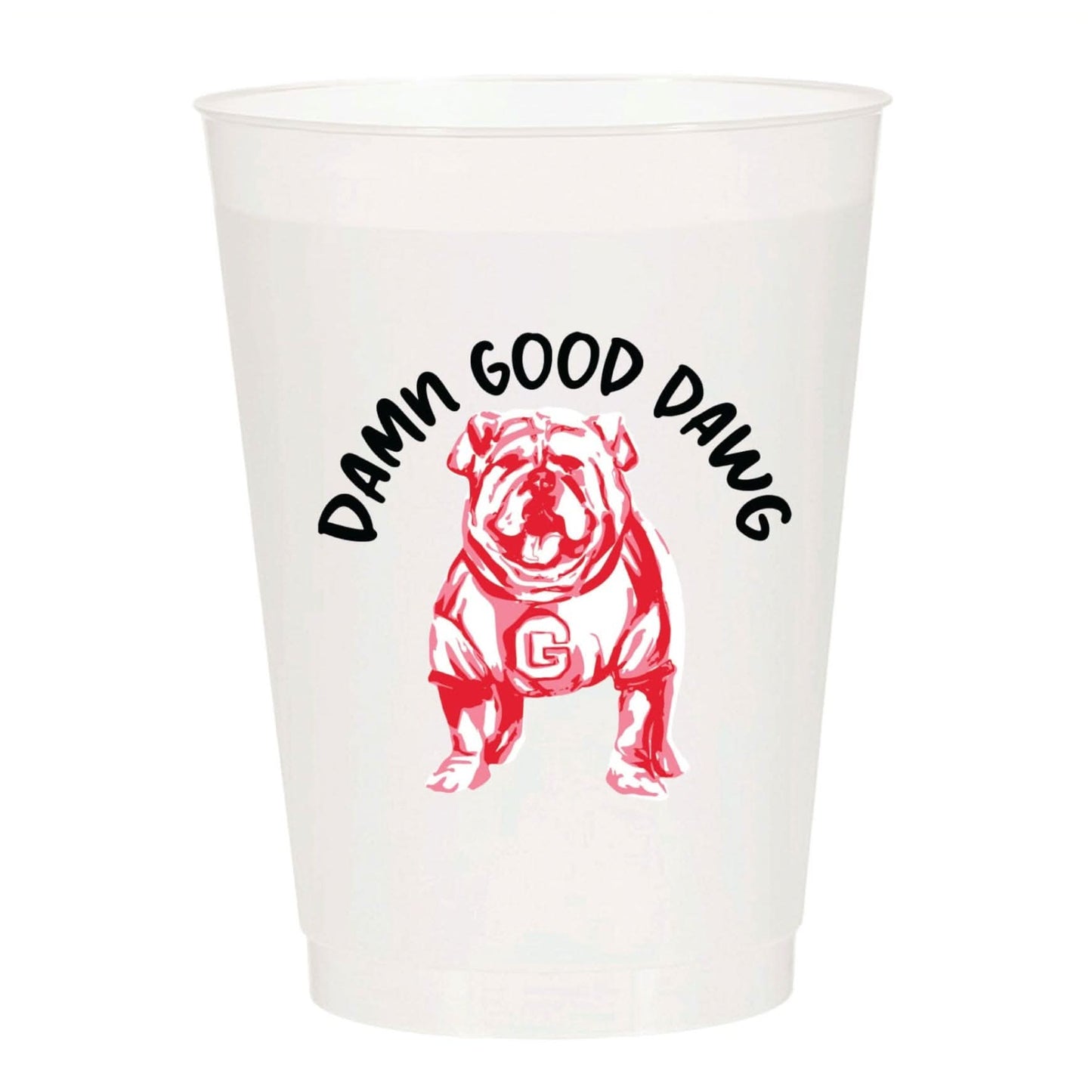 Set of 10 Damn Good Dawg Frosted 16oz cups by Porcupine Paper Co. featuring a playful dog design on frosted paper cups.