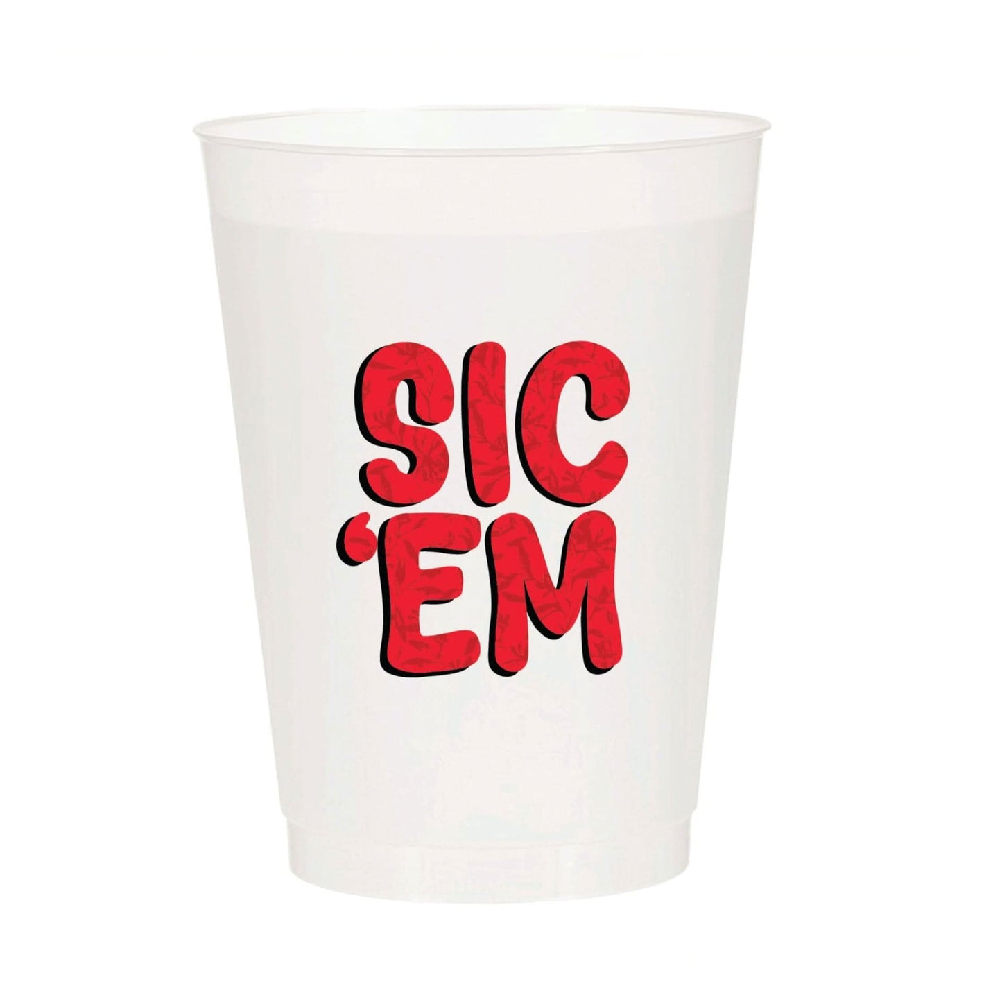 Set of 10 SIC 'EM Frosted 16oz cups by Porcupine Paper Co. featuring a frosted finish and bold black lettering.