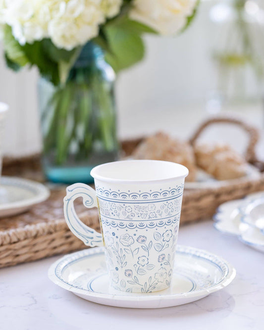 Pembroke Tea Cup Paper Party Cups | 12 oz - Pack of 8