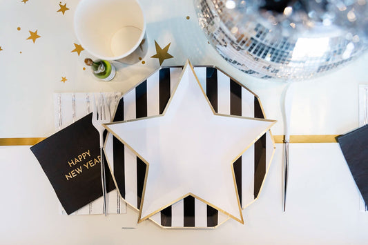 Set of 20 Bonjour Fête Happy New Year cocktail napkins with festive design, ideal for celebrations and parties.