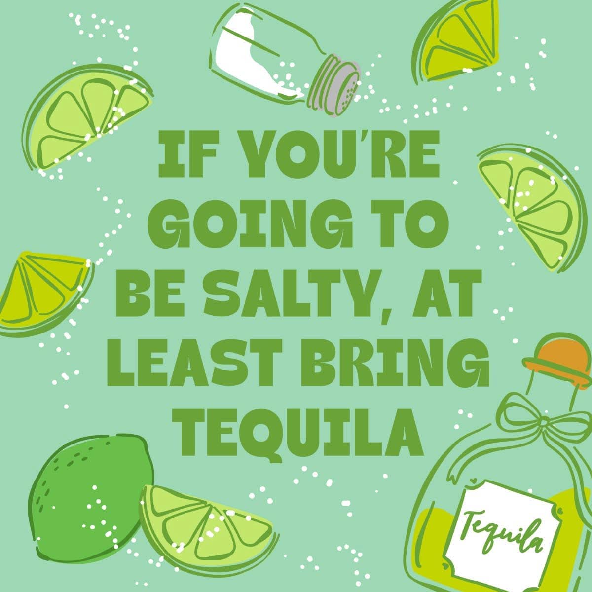 Set of 20 salty funny margarita cocktail napkins by Soiree Sisters featuring humorous drink-themed designs.