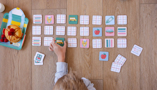 Back to School Matching Game by My Mind’s Eye featuring colorful educational cards for children.