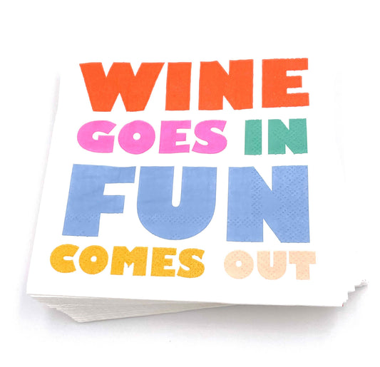 Funny Cocktail Napkins | Wine Goes In Fun Comes Out - 20ct - Porcupine Paper Co.