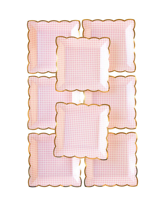 Pink Gingham Plates 9" | Set of 8