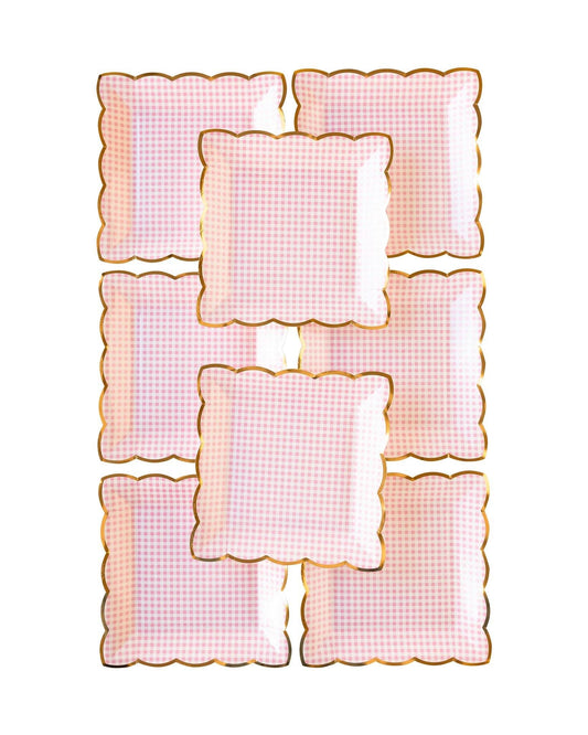 Pink Gingham Plates 9" | Set of 8 - Porcupine Paper Co.
