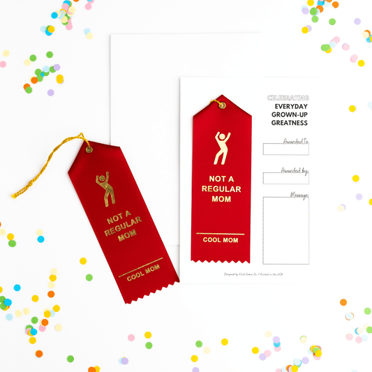 First Cabin Co. Not A Regular Mom-Cool Mom Award Ribbon card with a colorful ribbon and award design, ideal for celebrating moms.