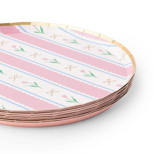 Easter pastel floral paper plates from Bonjour FĂȘte, 8-inch size, set of 8 with colorful floral design for spring celebrations