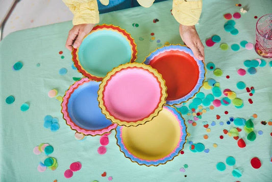 Rainbow Ric Rac Assorted Dessert Plates 8" | Set of 10 - Porcupine Paper Co.