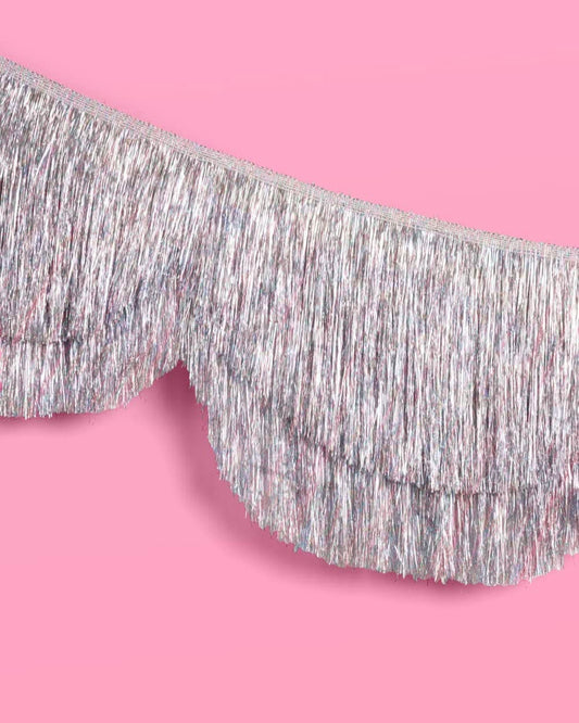 Silver Iridescent Scalloped Fringe Banner