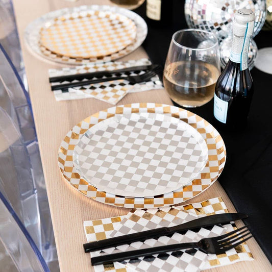 Gold Clash Plates 10-inch from Jollity & Co. and Daydream Society, showing eight stylish dinner plates with a shiny gold finish.
