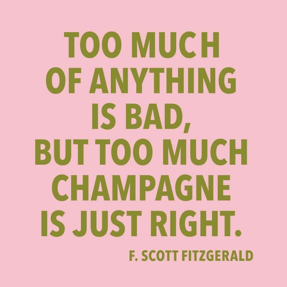 Funny cocktail napkins featuring "Too Much Champagne" text, 20-count, from soiree-sisters, with a colorful champagne-themed design.