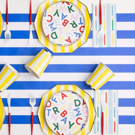 Palisades Blue Signature Cabana Stripe Paper Table Runner | 19.5” x 150” - Porcupine Paper Co.