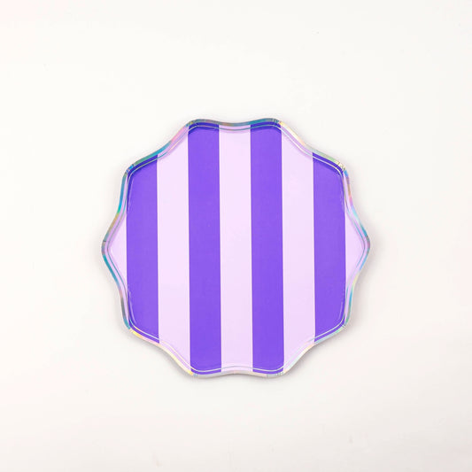 Set of eight 8.5-inch striped dessert paper plates by Gatherings by Curated Paperie, featuring colorful stripe designs.