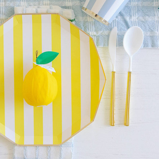 Soleil Yellow Cabana Signature Stripe Plates | Set of 8