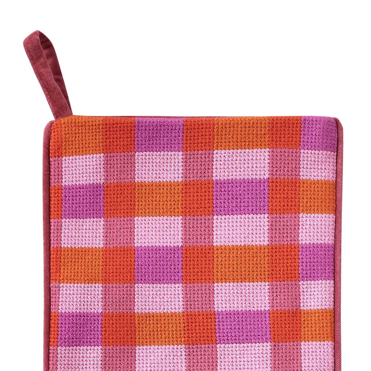 Abstract Plaid Pink Embroidered Stocking