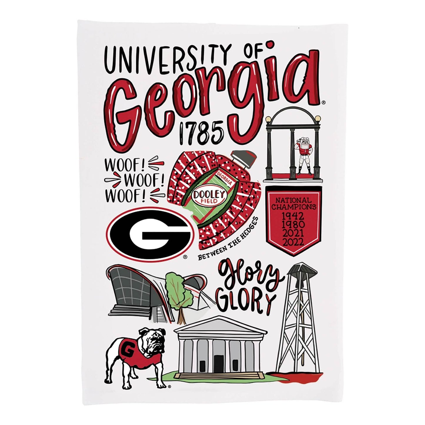 Georgia Icon tea towel by Glory Haus featuring a detailed illustration of the state of Georgia with decorative designs.