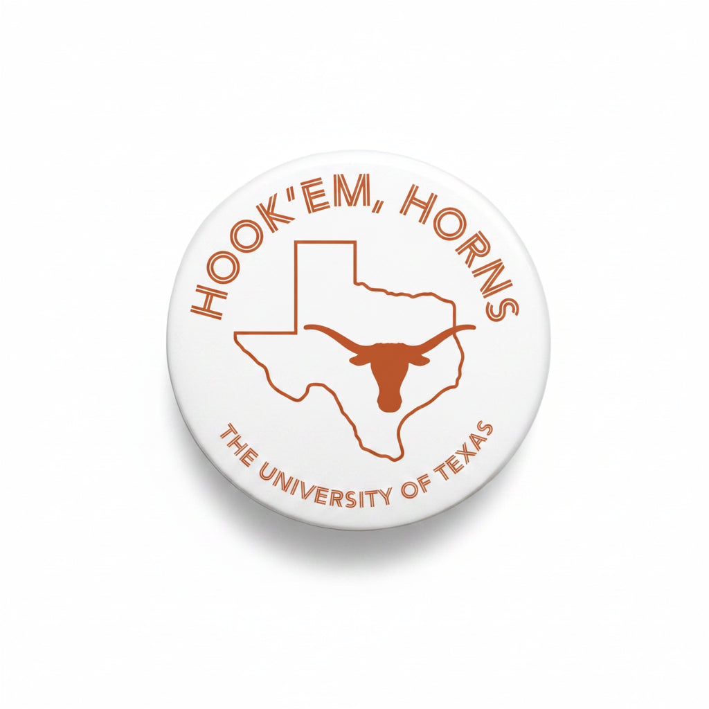 University of Texas White Hook'em keychain by Good Vibez Collegiate featuring the Hook'em hand symbol on a white background.