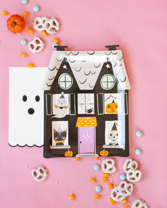 Spooky House Shaped Plate | 8 count