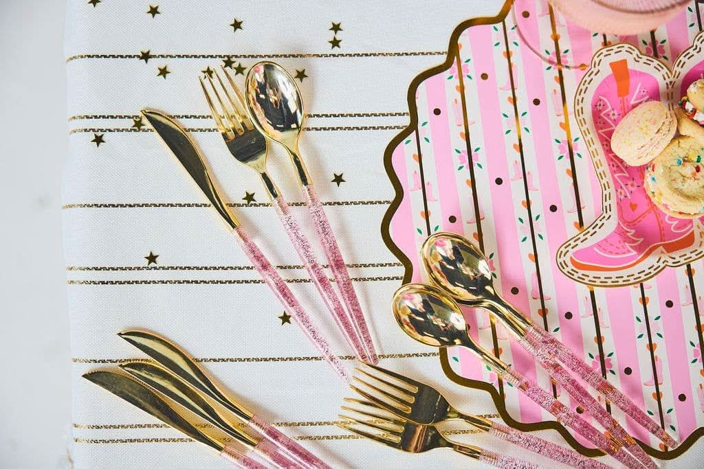 Set of 10 colorful Better With Confetti utensil set by Packed Party, including forks, knives, and spoons for celebrations