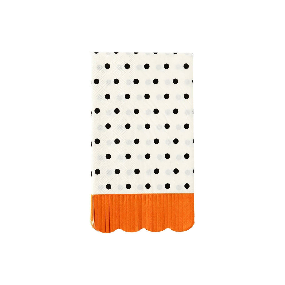 Set of 24 polka dot dinner napkins from My Mind’s Eye with black and white polka dot pattern on soft fabric.
