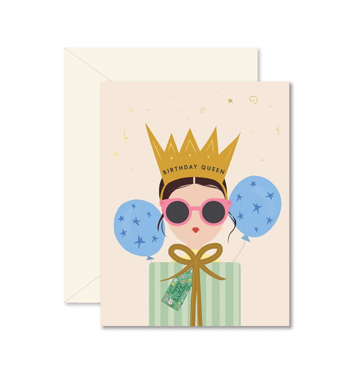 Birthday Queen Brunette Greeting Card - Porcupine Paper Co.