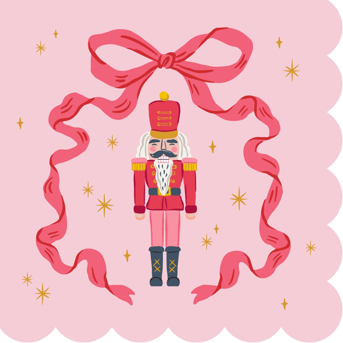 Holiday Cocktail Napkins | Pink Scallop Bow Nutcracker - 20ct