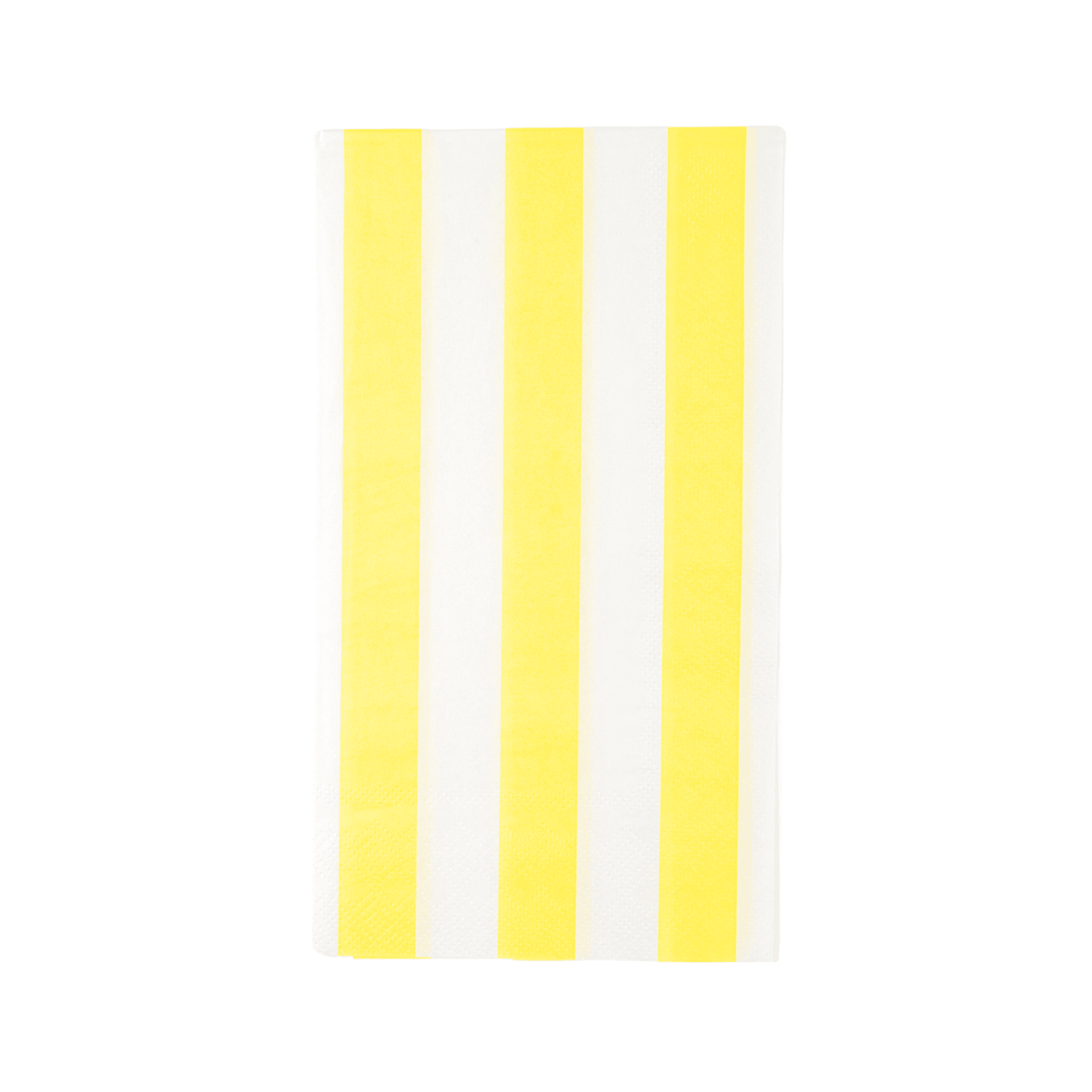 Set of 20 Soleil Yellow Cabana Stripe guest towels by Bonjour Fête, showing bright yellow towels with blue stripe pattern.