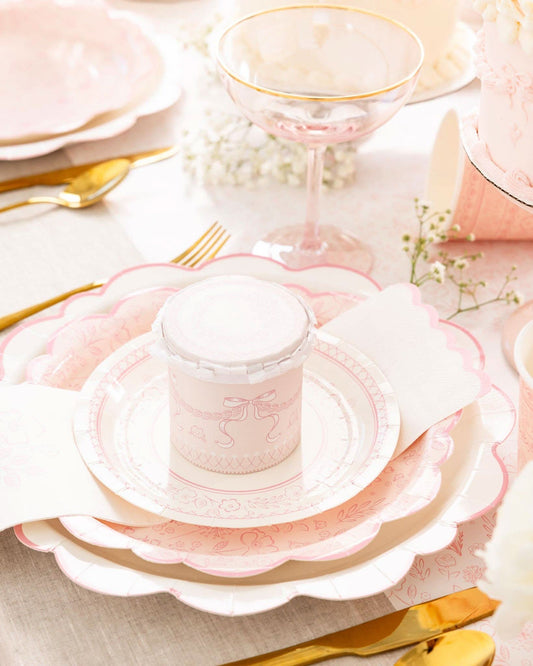 Pembroke Small Pink Floral 7-inch plate from My Mind’s Eye, set of 8, featuring a delicate pink floral design on ceramic plates.