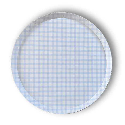 Premium Gingham Baby Blue Plates | 12 count