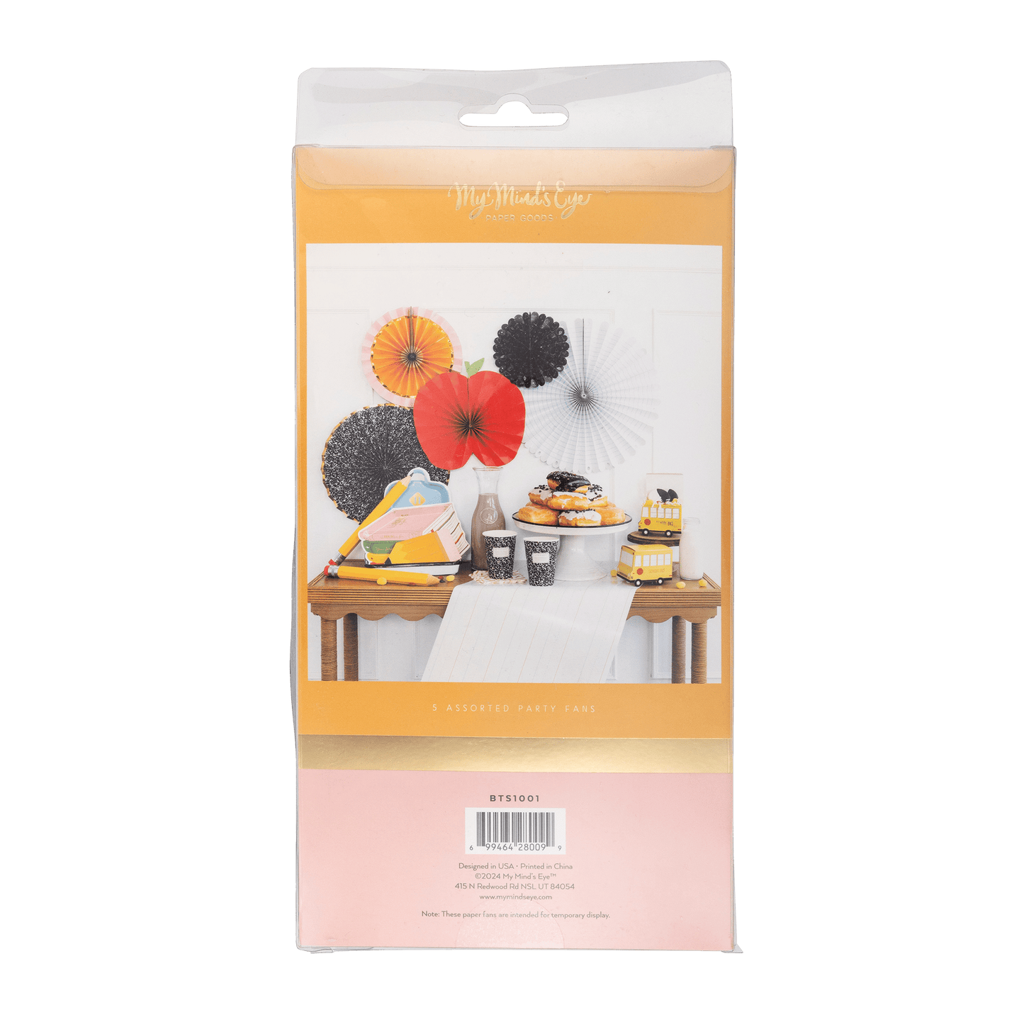 My Mind’s Eye Back to School fan set featuring colorful, themed paper fans perfect for classroom decorations or celebrations.
