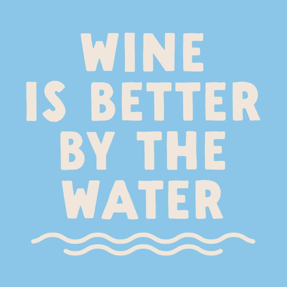 Set of 20 funny cocktail napkins featuring "Wine Is Better By The Water" design by Soiree Sisters, perfect for waterside gatherings.