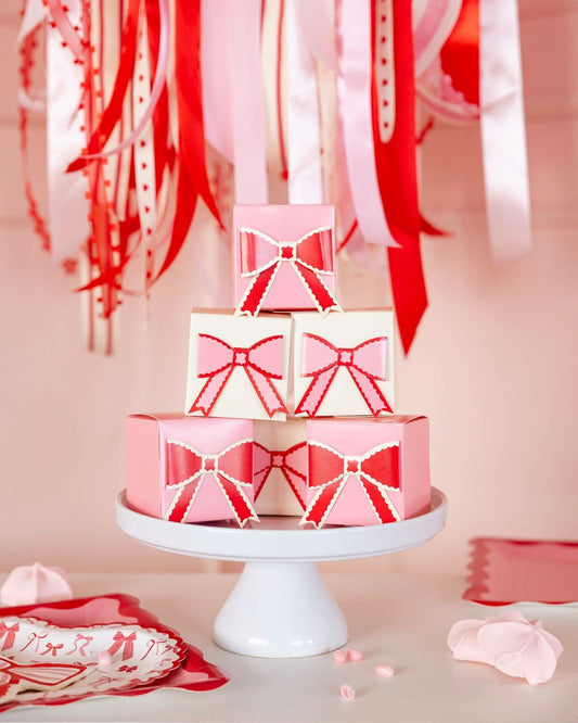 Valentine Pink and Red Bow Treat Boxes | Set of 8 - Porcupine Paper Co.
