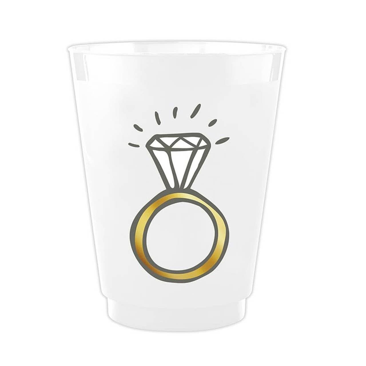 Set of 8 frosted wedding ring cups by Slant Collections, elegant clear drinkware with a frosted finish for special occasions