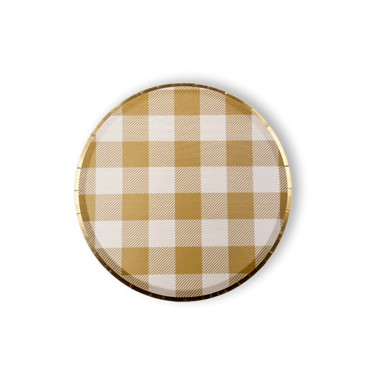 Gold Matte Plaid Plates 7"| 8 count