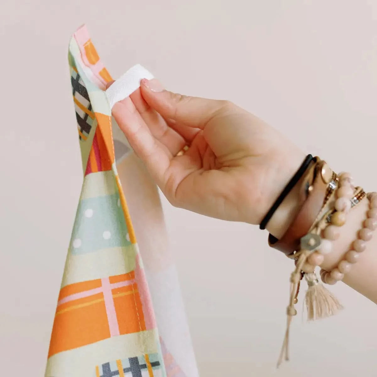 Full pattern Thermos Flour Sack Kitchen Towel by Doe A Deer, featuring colorful thermos and floral design on soft fabric.