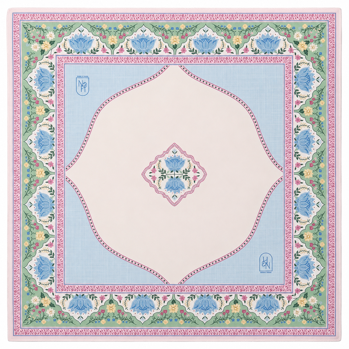 Mahjong mat with Summer Blossom design by Hutch and Nook, featuring vibrant floral patterns on a soft fabric surface.