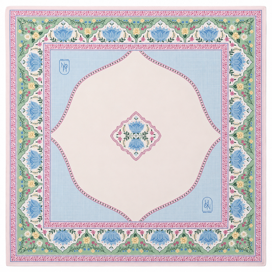 Mahjong mat with Summer Blossom design by Hutch and Nook, featuring vibrant floral patterns on a soft fabric surface.